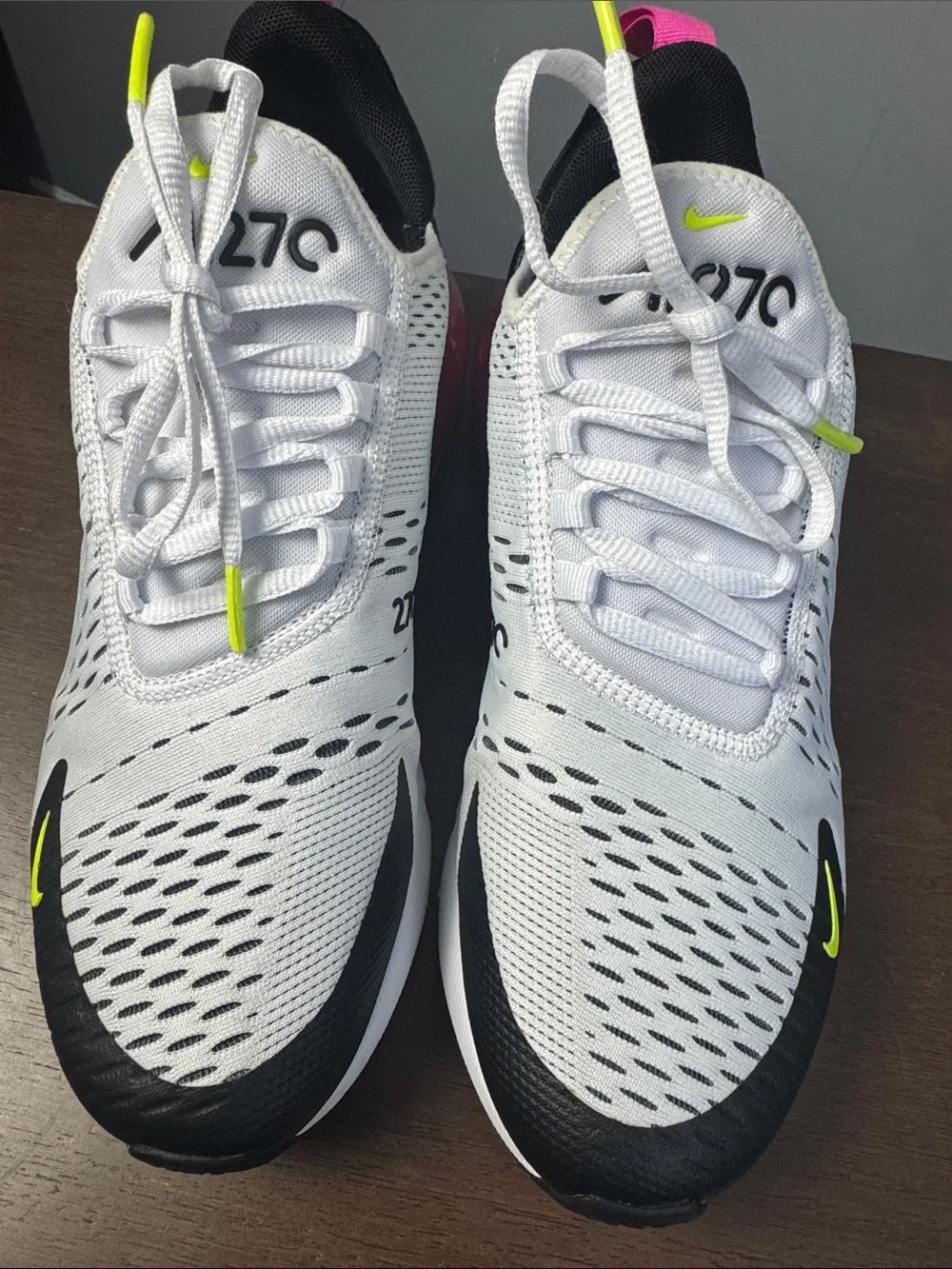 Nike Air Max 270 White Black Fuschia Sneakers AH8050-109 Men's Size 8.5